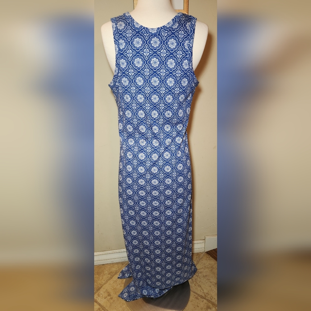 Echo Sleepwear Long Gown Sleeveless Blue & White Size Medium - Picture 2 of 8